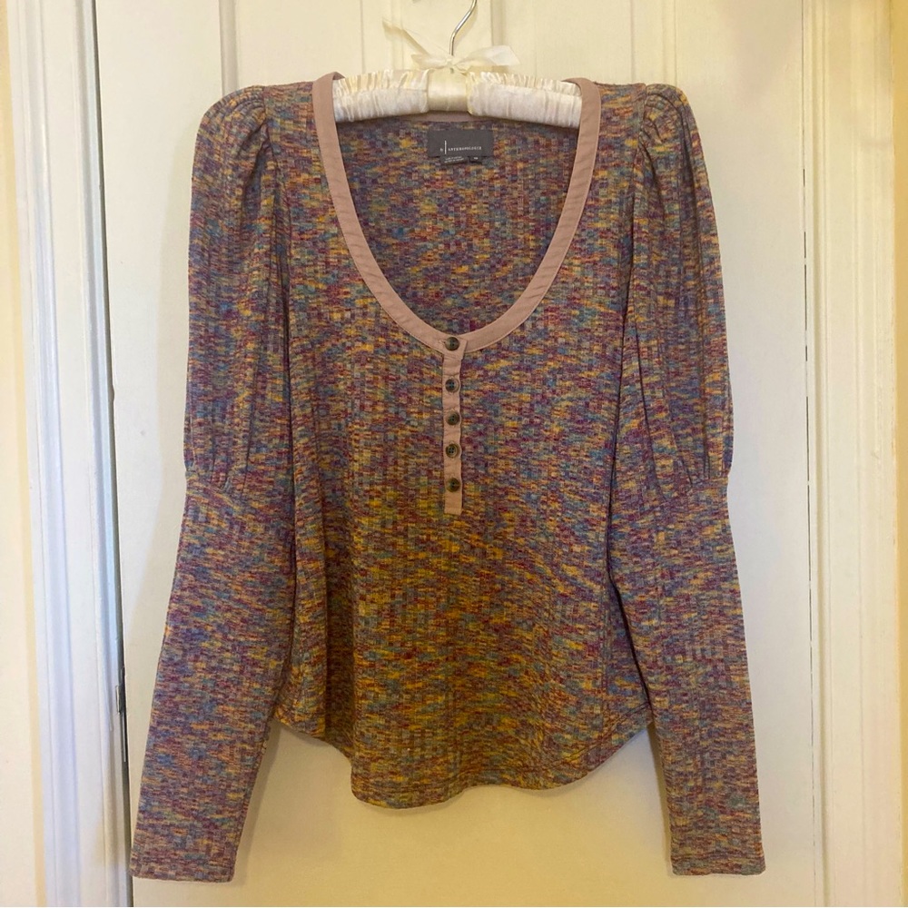 Anthropologie heather knit top with leg-o-mutton sleeves